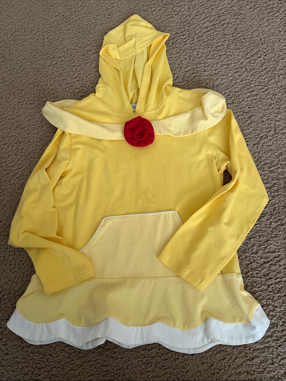 ONLY LITTLE ONCE Yellow Hooded Kids  Tunic with Red Flower Accent